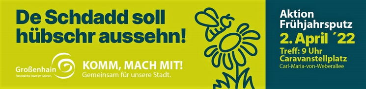 Das Foto zeigt ein Banner, mit dem zum Frühjahrsputz am 2. April aufgerufen wird.