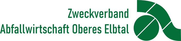 Auf der linken Seite des grünen Logos steht "Zweckverband Abfallwirtschaft Oberes Elbtal". Auf der rechten Seite wird das Logo durch einen Kreis und eine darüberlaufende Welle gebildet.