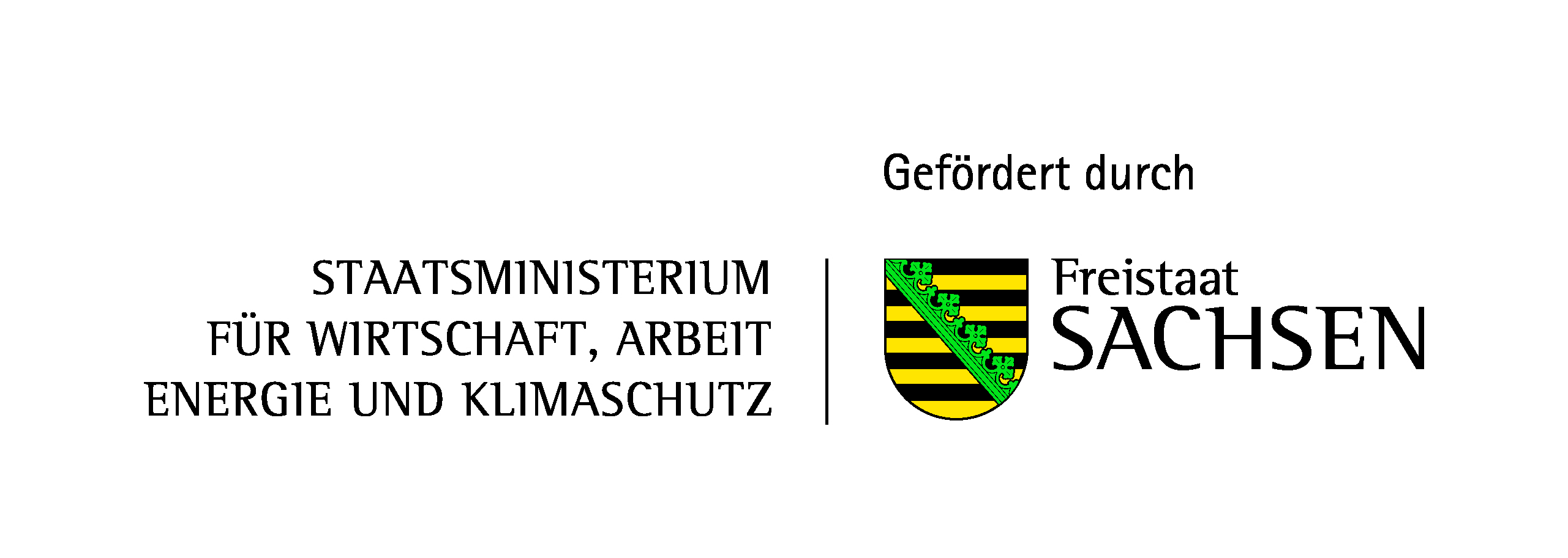 Förderlogo des Staatsministeriums für Wirtschaft, Arbeit, Energie und Klimaschutz mit dem Wappen des Freistaates und dem Zusatz "Gefördert durch".