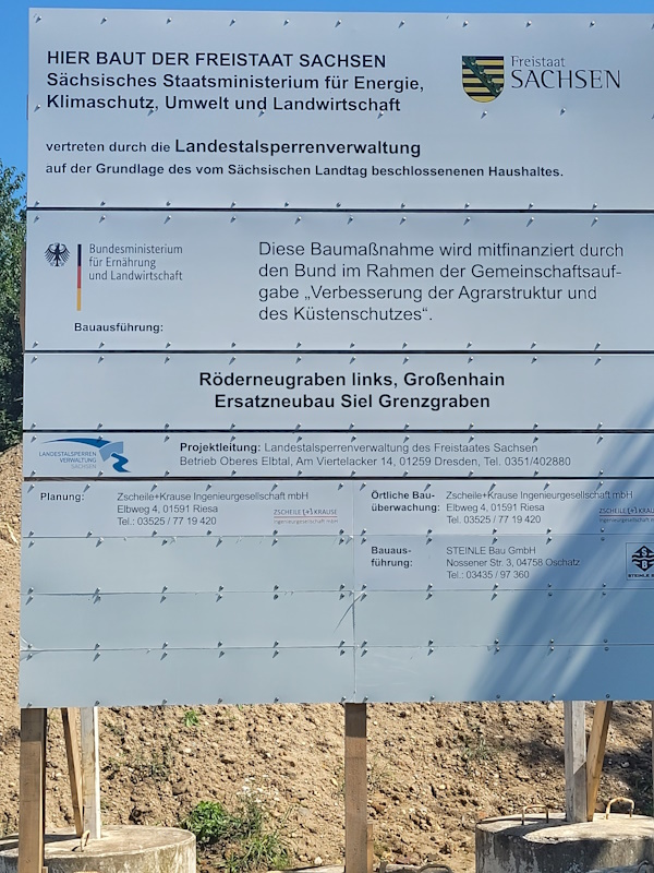 Röderneugraben links, Großenhain - Ersatzneubau Siel Grenzgraben, Aufnahme Stadtverwaltg. Grhn. - 14082023