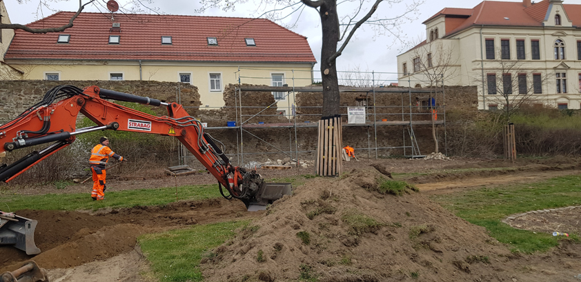 Sanierung Wallanlage, 7. BA, Beethovenallee, mit Sanierg. der Stadtmauer, Aufnahme 04.04.2022